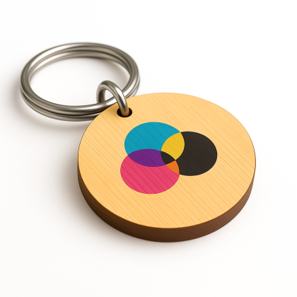 Ronde houten sleutelhanger met full colour bedrukking