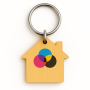 Houten sleutelhanger huisje met fullcolour bedrukking