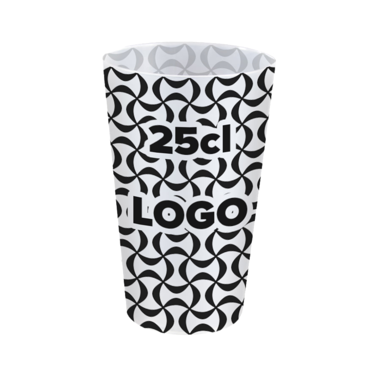 Herbruikbare bekers 25 cl met bedrukking in 1 kleur