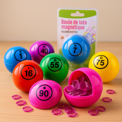 6 genummerde loto-ballen + 100 fiches - Nieuw design