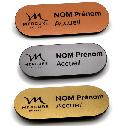 Ovale naambadge met magneet 70x30 mm gegraveerd geborsteld metaal